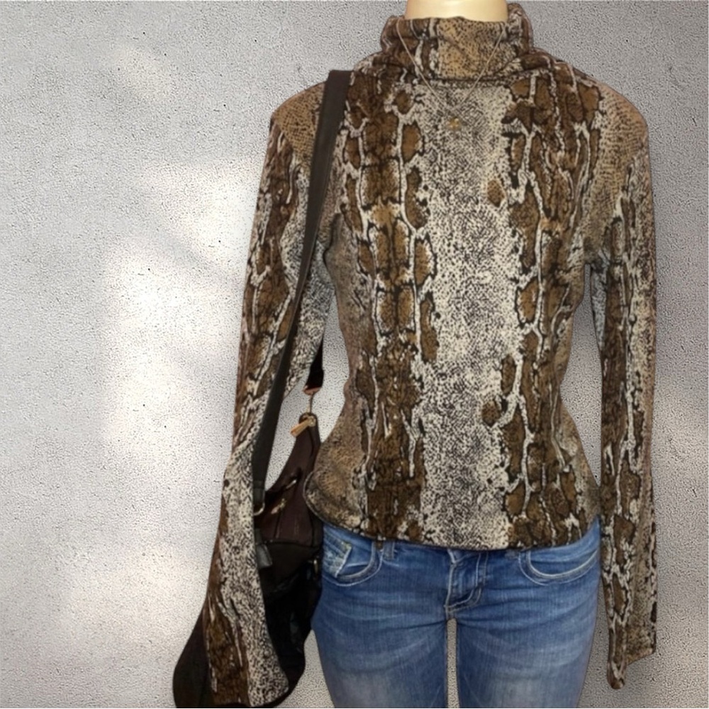 Zara Fitted Brown Gray Long Sleeve Mandarin Collar Top